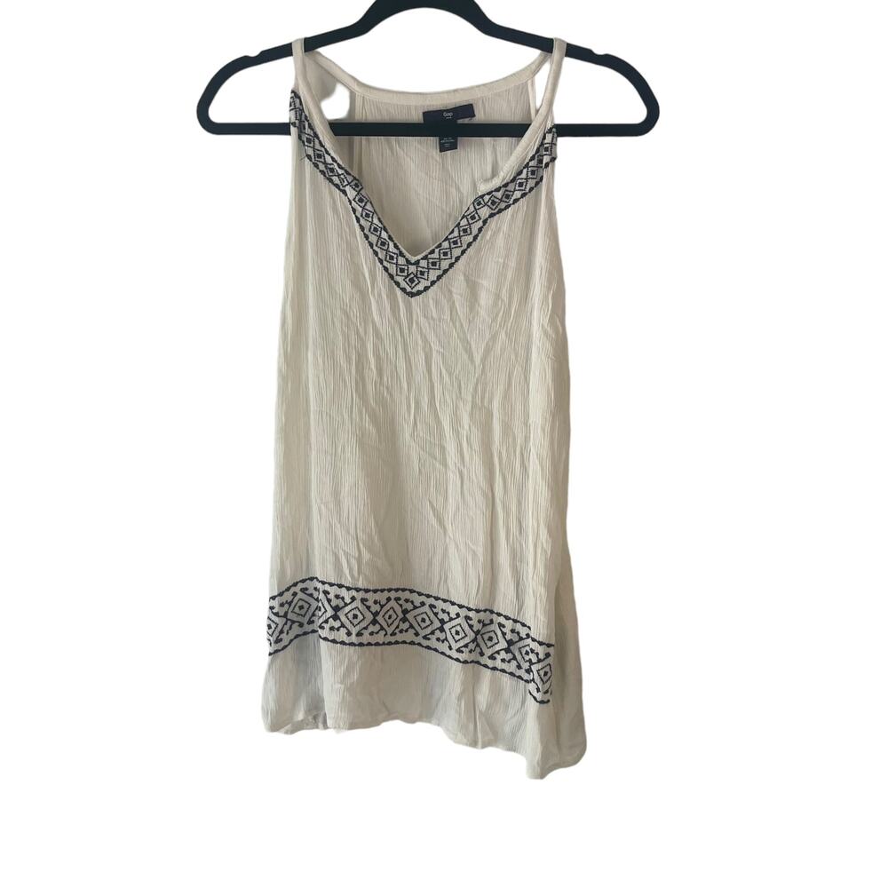 Gap Women's Size XS White Blue Boho Flowy Embroidered Top Festival Summer